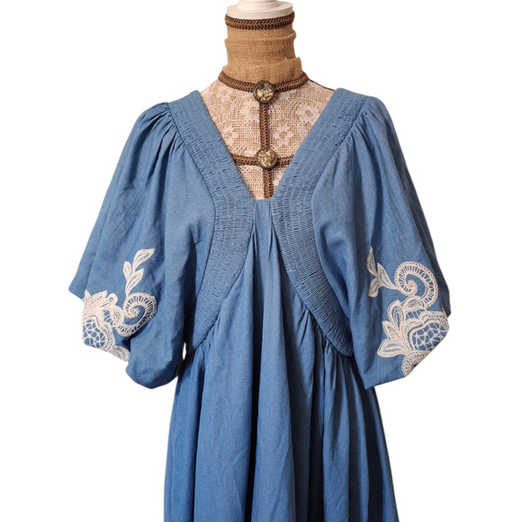 ACONICONI Bluebell denim and lace Puff Sleeve Maxi Dress size XL - Picture 3 of 9